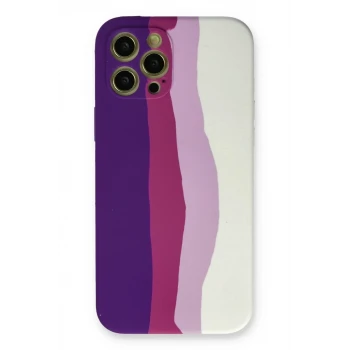 Newface Apple iPhone 12 Pro Max Kılıf Ebruli Lansman Silikon - Mor-Beyaz