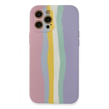 Newface Apple iPhone 12 Pro Max Kılıf Ebruli Lansman Silikon - Pembe-Lila