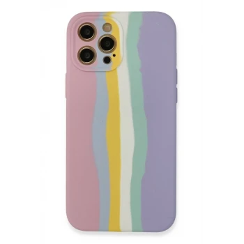 Newface Apple iPhone 12 Pro Max Kılıf Ebruli Lansman Silikon - Pembe-Lila