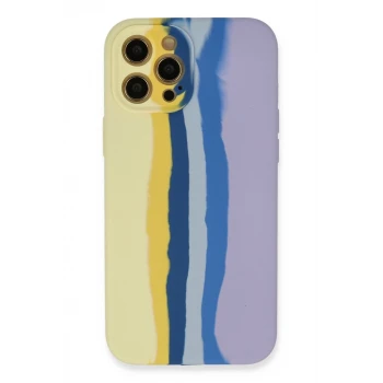 Newface Apple iPhone 12 Pro Max Kılıf Ebruli Lansman Silikon - Sarı-Lila
