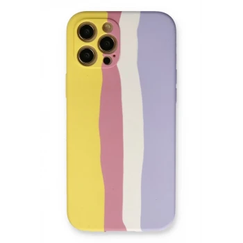 Newface Apple iPhone 12 Pro Max Kılıf Ebruli Lansman Silikon - Sarı-Mavi