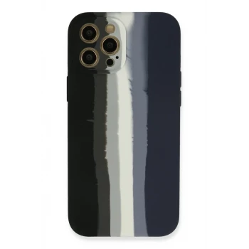Newface Apple iPhone 12 Pro Max Kılıf Ebruli Lansman Silikon - Siyah-Lacivert