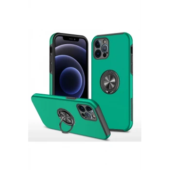Newface Apple iPhone 12 Pro Max Kılıf Elit Yüzüklü Kapak - Yeşil