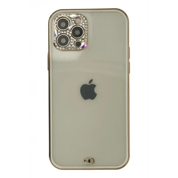 Newface Apple iPhone 12 Pro Max Kılıf Liva Taşlı Silikon - Beyaz