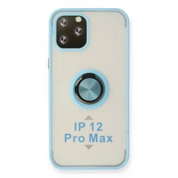 Newface Apple iPhone 12 Pro Max Kılıf Montreal Yüzüklü Silikon Kapak - Buz Mavi