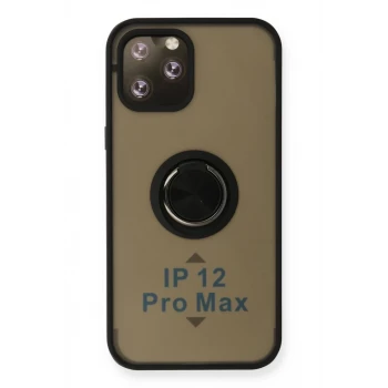Newface Apple iPhone 12 Pro Max Kılıf Montreal Yüzüklü Silikon Kapak - Siyah