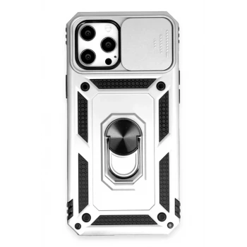 Newface Apple iPhone 12 Pro Max Kılıf Pars Lens Yüzüklü Silikon - Gümüş