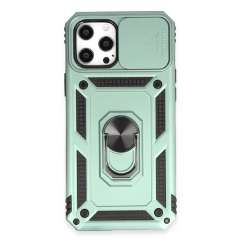 Newface Apple iPhone 12 Pro Max Kılıf Pars Lens Yüzüklü Silikon - Yeşil