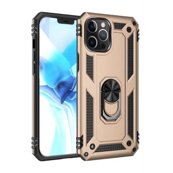 Newface Apple iPhone 12 Pro Max Kılıf Sofya Yüzüklü Silikon Kapak - Gold