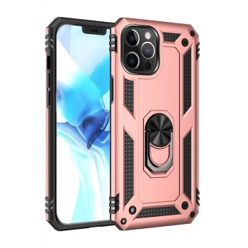 Newface Apple iPhone 12 Pro Max Kılıf Sofya Yüzüklü Silikon Kapak - Rose
