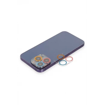 Newface Apple iPhone 12 Pro Max Renkli Kamera Lens Koruma Cam - Pembe-Mavi