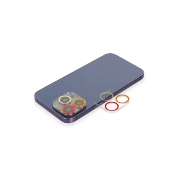 Newface Apple iPhone 12 Pro Renkli Kamera Lens Koruma Cam - Turuncu-Kırmızı