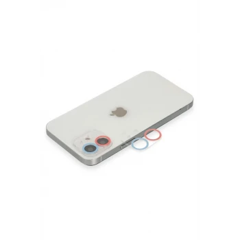 Newface Apple iPhone 12 Renkli Kamera Lens Koruma Cam - Pembe-Mavi