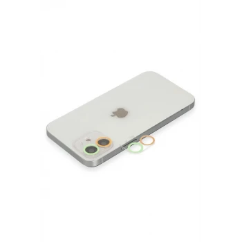 Newface Apple iPhone 12 Renkli Kamera Lens Koruma Cam - Turuncu-Yeşil
