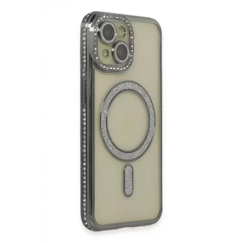 Newface Apple iPhone 13 Kılıf Joke Simli Magneticsafe Kılıf - Gri
