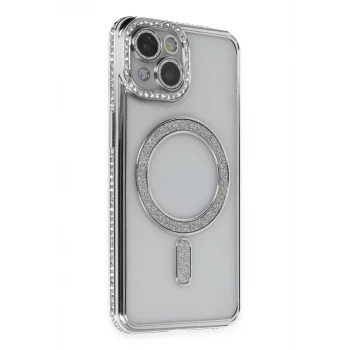 Newface Apple iPhone 13 Kılıf Joke Simli Magneticsafe Kılıf - Gümüş