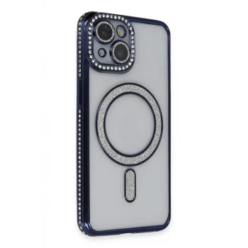 Newface Apple iPhone 13 Kılıf Joke Simli Magneticsafe Kılıf - Lacivert