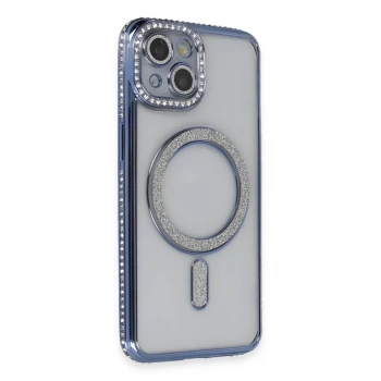 Newface Apple iPhone 13 Kılıf Joke Simli Magneticsafe Kılıf - Mavi