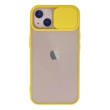 Newface Apple iPhone 13 Kılıf Palm Buzlu Kamera Sürgülü Silikon - Sarı