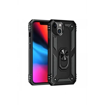 Newface Apple iPhone 13 Kılıf Sofya Yüzüklü Silikon Kapak - Siyah