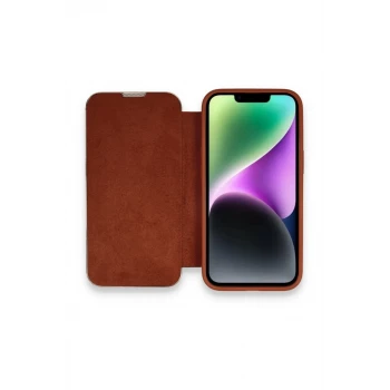 Newface Apple iPhone 13 Pro Kılıf Dolpin Kapaklı - Kahverengi