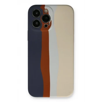 Newface Apple iPhone 13 Pro Kılıf Ebruli Lansman Silikon - Lacivert-Krem