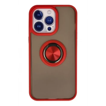 Newface Apple iPhone 13 Pro Kılıf Montreal Yüzüklü Silikon Kapak - Kırmızı