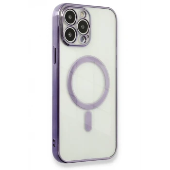 Newface Apple iPhone 13 Pro Max Kılıf Magneticsafe Lazer Silikon - Mor