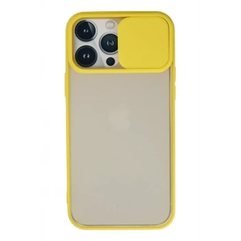 Newface Apple iPhone 13 Pro Max Kılıf Palm Buzlu Kamera Sürgülü Silikon - Sarı