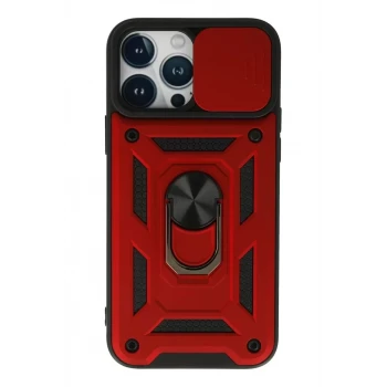 Newface Apple iPhone 13 Pro Max Kılıf Pars Lens Yüzüklü Silikon - Kırmızı