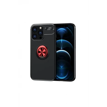 Newface Apple iPhone 13 Pro Max Kılıf Range Yüzüklü Silikon - Siyah-Kırmızı