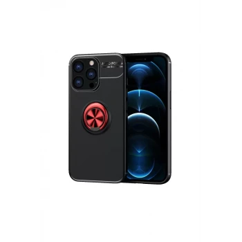 Newface Apple iPhone 13 Pro Max Kılıf Range Yüzüklü Silikon - Siyah-Kırmızı