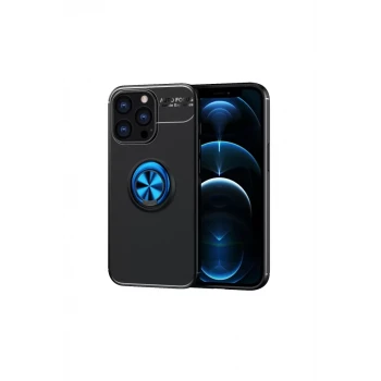 Newface Apple iPhone 13 Pro Max Kılıf Range Yüzüklü Silikon - Siyah-Mavi