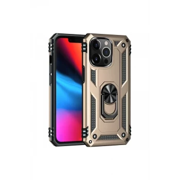 Newface Apple iPhone 13 Pro Max Kılıf Sofya Yüzüklü Silikon Kapak - Gold