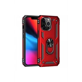 Newface Apple iPhone 13 Pro Max Kılıf Sofya Yüzüklü Silikon Kapak - Kırmızı