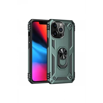 Newface Apple iPhone 13 Pro Max Kılıf Sofya Yüzüklü Silikon Kapak - Yeşil