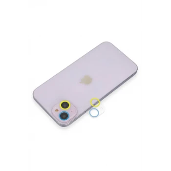 Newface Apple iPhone 13 Renkli Kamera Lens Koruma Cam - Sarı-Mavi