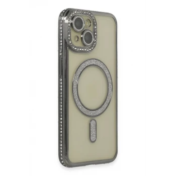 Newface Apple iPhone 14 Kılıf Joke Simli Magneticsafe Kılıf - Gri