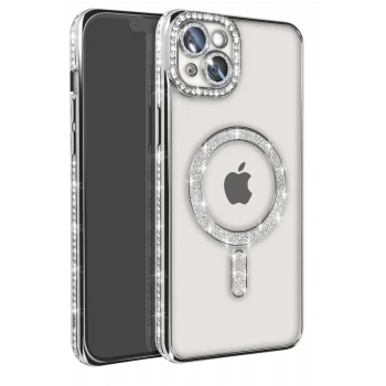 Newface Apple iPhone 14 Kılıf Joke Simli Magneticsafe Kılıf - Gümüş