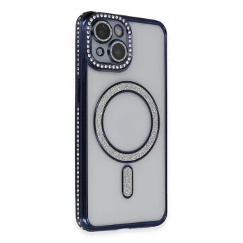Newface Apple iPhone 14 Kılıf Joke Simli Magneticsafe Kılıf - Lacivert