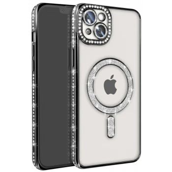Newface Apple iPhone 14 Kılıf Joke Simli Magneticsafe Kılıf - Siyah
