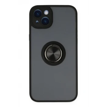 Newface Apple iPhone 14 Kılıf Montreal Yüzüklü Silikon Kapak - Siyah