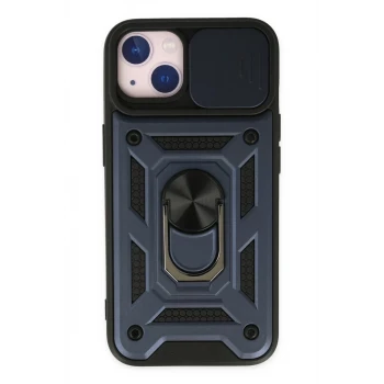 Newface Apple iPhone 14 Kılıf Pars Lens Yüzüklü Silikon - Lacivert