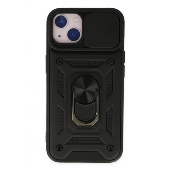 Newface Apple iPhone 14 Kılıf Pars Lens Yüzüklü Silikon - Siyah
