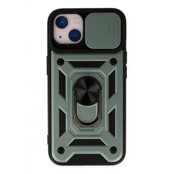 Newface Apple iPhone 14 Kılıf Pars Lens Yüzüklü Silikon - Yeşil