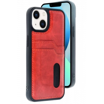Newface Apple iPhone 14 Kılıf Sara Kartvizitli Deri Kılıf - Kırmızı