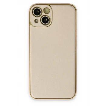 Newface Apple iPhone 14 Plus Kılıf Coco Deri Silikon Kapak - Gold