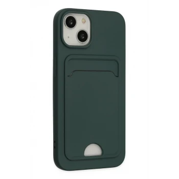 Newface Apple iPhone 14 Plus Kılıf Kelvin Kartvizitli Silikon - Koyu Yeşil