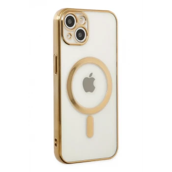 Newface Apple iPhone 14 Plus Kılıf Magneticsafe Lazer Silikon - Gold