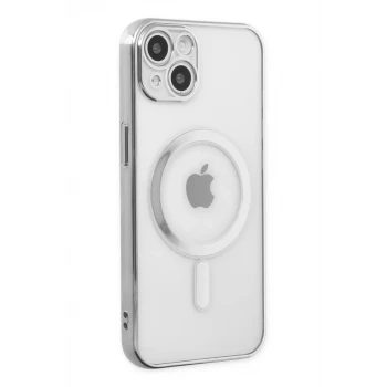 Newface Apple iPhone 14 Plus Kılıf Magneticsafe Lazer Silikon - Gümüş